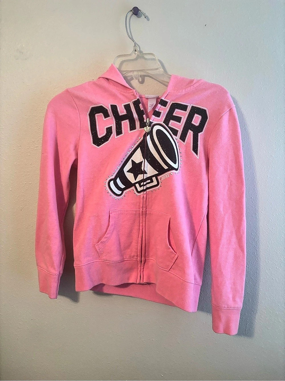 Justice Cheer Megaphone cheer pink Zip-Up Hoodie Girls Pink Size 10
